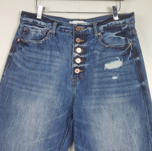 Kancan high waist button fly factory distressed raw hem cropped jeans size 11/29 - Picture 9 of 14